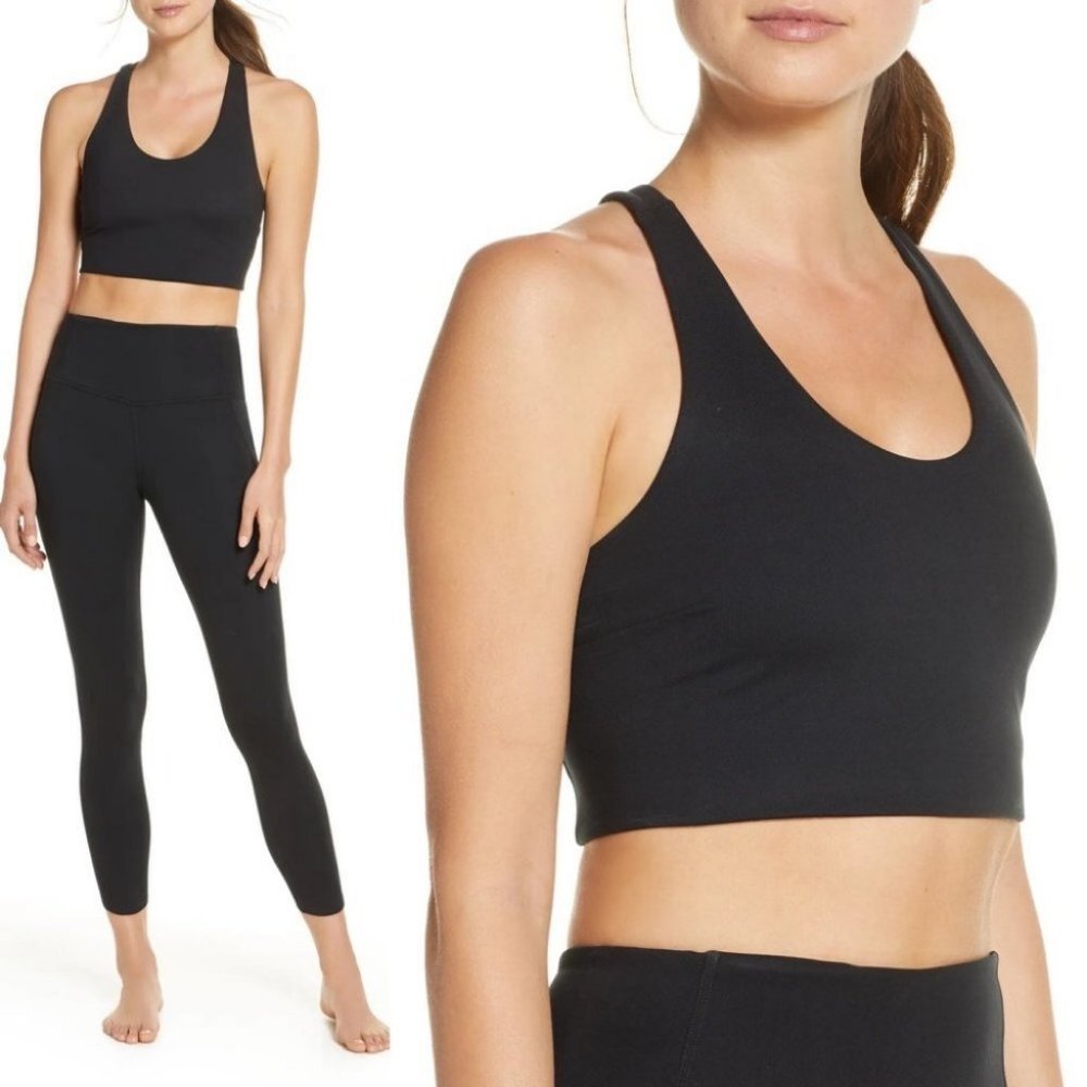 Zella Black Studio Lite Longline Sports Bra Size XS Nordstrom Scoop Neck Top